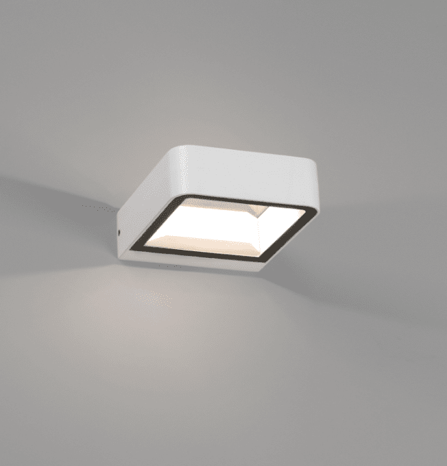 Axel Wit buitenlamp Van Faro Barcelona - De wandlamp projecteert een lichtbundel door zowel de boven- als onderkant om een 'wall washing' te cre&euml;ren effect, dat zowel decoratieve als functionele verlichting biedt.