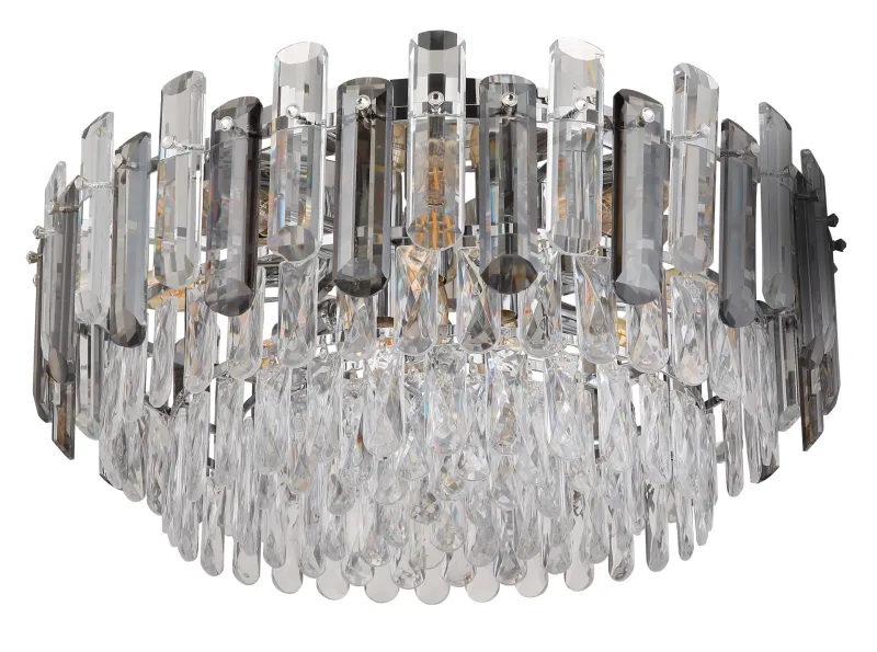 Orgina Ø55 Rookkleurig plafondlamp Van Globo Lighting - Plafonden Orgina tillf&ouml;r rummet en lyxig k&auml;nsla med gnistrande kristaller och r&ouml;kf&auml;rgade glasstavar.