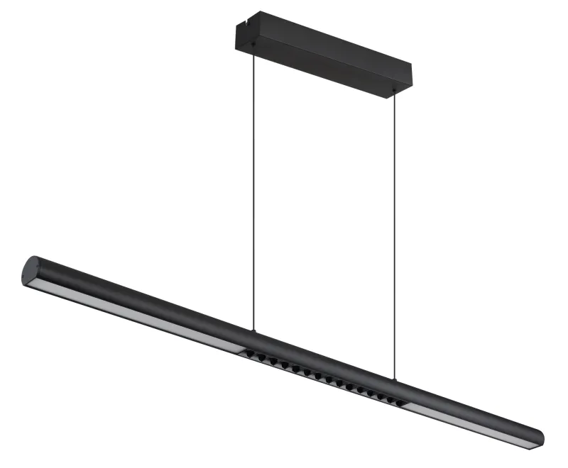 Cody 120cm Zwart hanglamp Van Globo Lighting - Lampan &auml;r tillverkad av aluminium i en mattsvart finish som ger ett elegant och tidl&ouml;st uttryck som smidigt sm&auml;lter in i olika inredningsstilar, perfekt f&ouml;r stora matbord eller k&ouml;ks&ouml;ar.