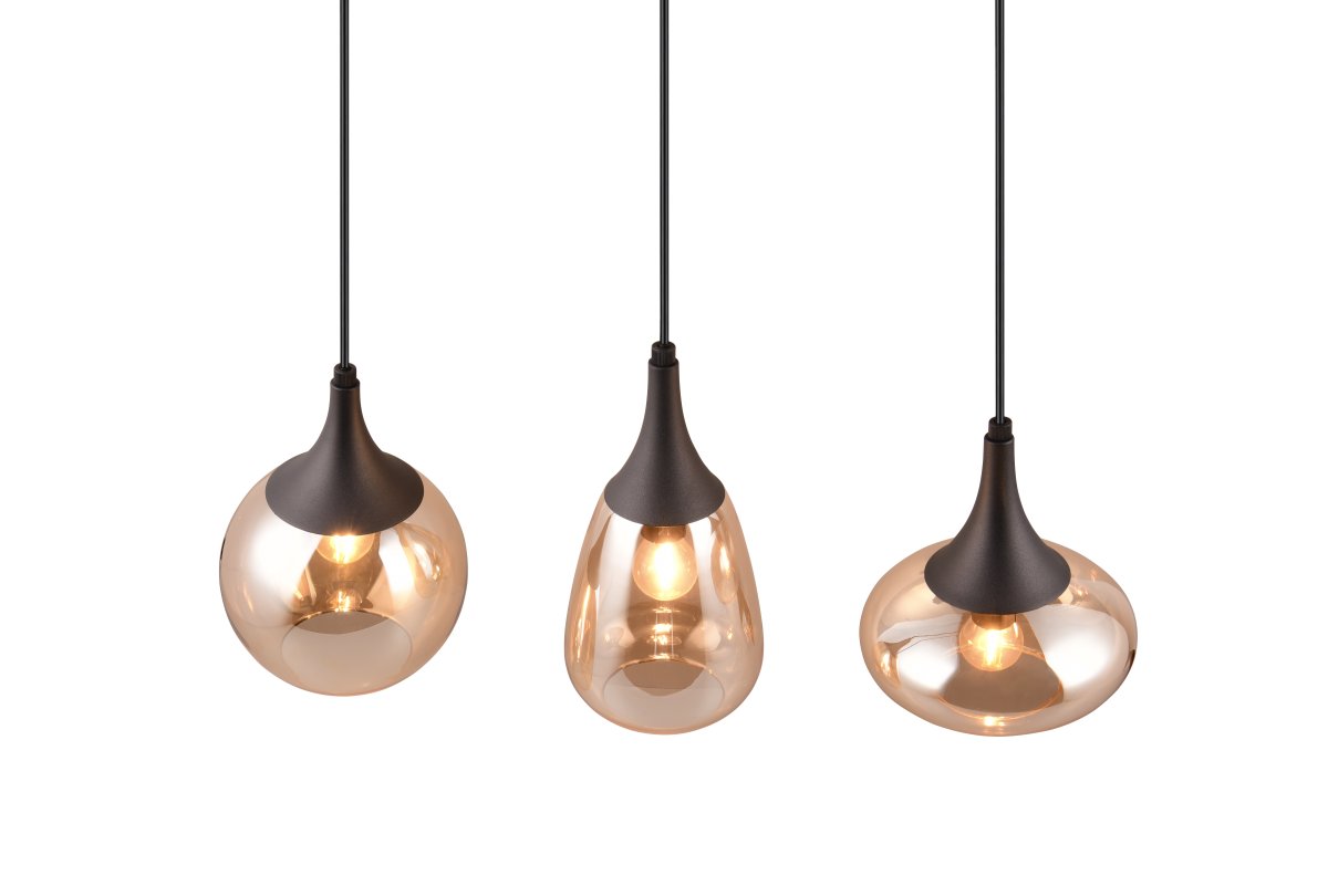 Lumina 68cm Amber hanglamp Van Trio Lighting - De Lumina hanglamp is een elegante blikvanger in je woonkamer met zijn unieke glazen kappen.