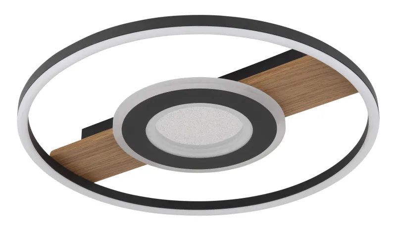 Pikara Ø40 Hout plafondlamp Van Globo Lighting - Den mattsvarta metallen tillsammans med tr&auml;looken skapar en stilfull balans mellan samtida design och naturlig estetik.