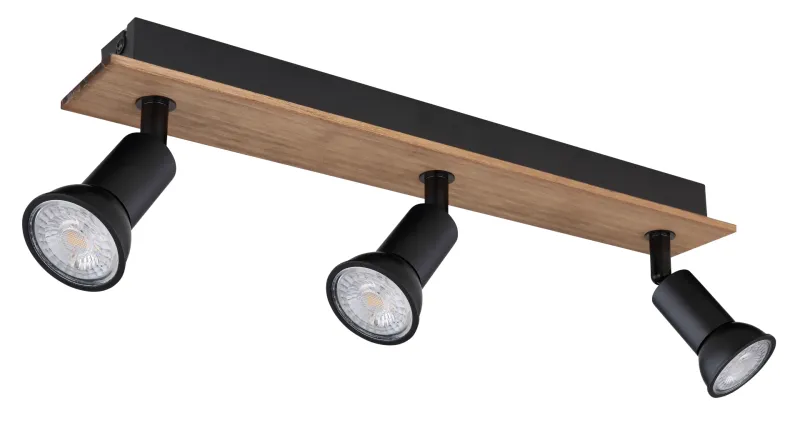 Drew 3 Natuur spot Van Globo Lighting - Drew &auml;r en stilren takspotlight som imponerar med sin design i svart metall och m&ouml;rkt tr&auml;.