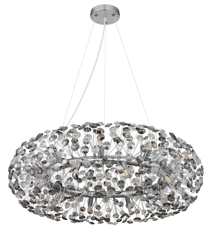 Katrina Ø80 Rookkleurig kristal Van Globo Lighting - Katrina &auml;r en elegant rund kristallkrona i kromf&auml;rgad metall med gnistrande K9-kristaller som skapar en sofistikerad och lyxig atmosf&auml;r i ditt hem.