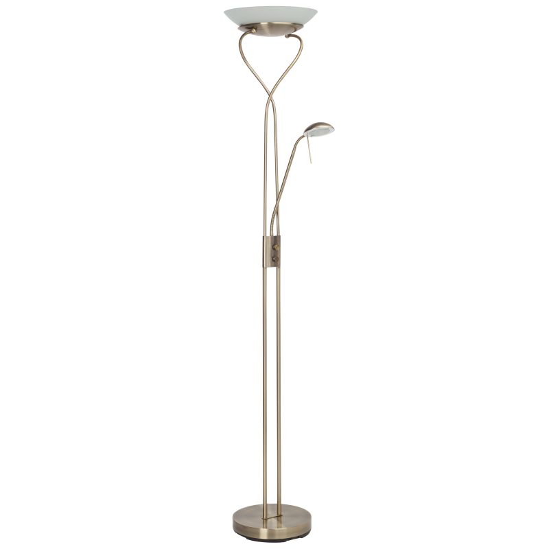 Ollie Antiek messing vloerlamp Van Brilliant - Met de twee schakelaars op de lamp kunt u de uplight en de vergrendelingsarm afzonderlijk van elkaar laten branden.