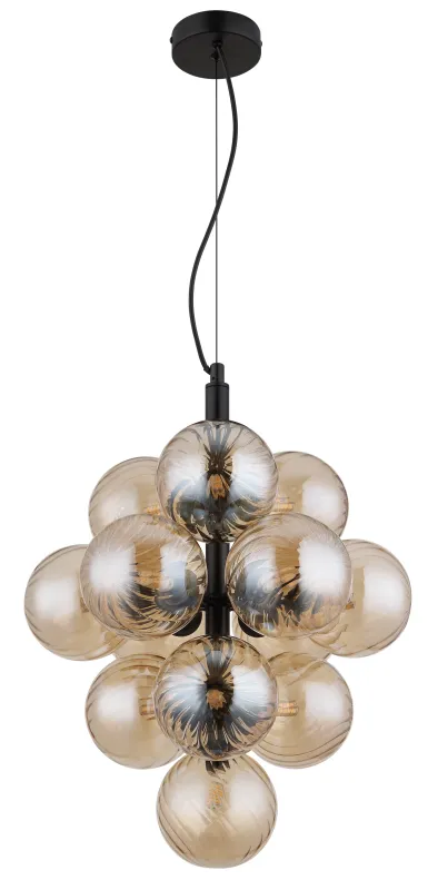 Conor Ø40 Amber hanglamp Van Globo Lighting - Den har 13st dekorativa ambertonade glaskupor som alla omfamnar en ljusk&auml;lla vilket skapar en fin och harmonisk ljusspridning i rummet.