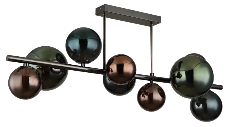 Riha 87cm Veelkleurig plafondlamp Van Globo Lighting - Glaskuporna i brons, gr&ouml;nt och petrol ger lampan en unik karakt&auml;r och eleganta f&auml;rginslag som kompletterar modern inredning.