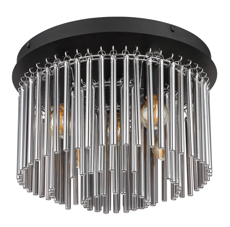 Gorley Ø32 Rookkleurig plafondlamp Van Globo Lighting - Dess design imponerar med en stilfull kombination av mattsvart metall, gl&auml;nsande krom och r&ouml;kf&auml;rgade glasstavar.