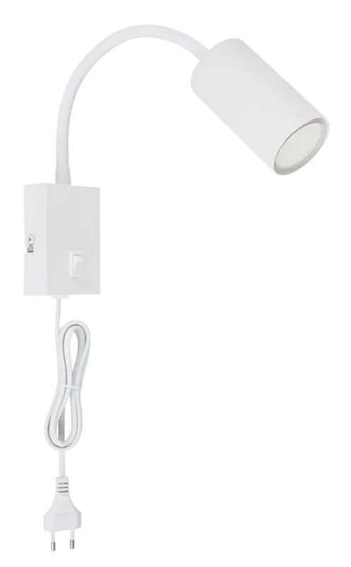 Robby Wit leeslamp Van Globo Lighting - Robby &auml;r en klassisk, kompakt v&auml;gglampa tillverkad i plast och mattvit metall, vilket ger en stilren och modern look.