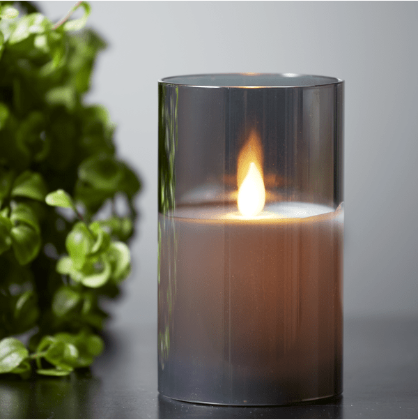 LED Kaars Twinkle Rookkleurig Van Star Trading - Lantaarn van rookglas met batterijlampje.