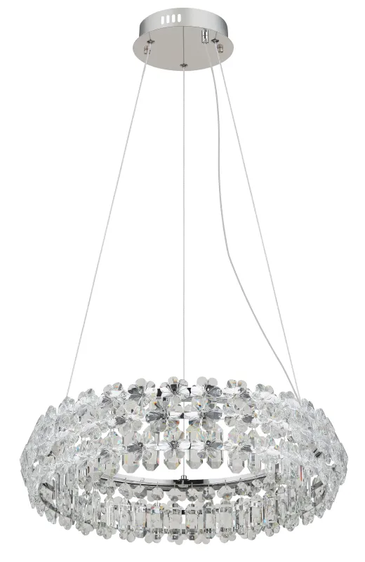 Diann Ø60 Chroom hanglamp Van Globo Lighting - Med en diameter p&aring; 60 cm och en imponerande ljusstyrka p&aring; 4460 lumen ger den en kraftfull och j&auml;mn belysning.