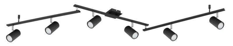 Robby 6 Zwart spot Van Globo Lighting - Den best&aring;r av tre metallst&auml;nger, var och en utrustad med tv&aring; vridbara GU10-socklar med metallfinish.