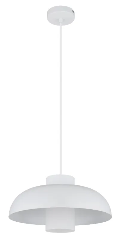 Lowe Ø38 Wit hanglamp Van Globo Lighting - Den runda sk&auml;rmen i mattvit metall ger ett elegant och tidl&ouml;st uttryck, medan den cylinderformade sk&auml;rmen i opalglas sprider ett mjukt och behagligt ljus.
