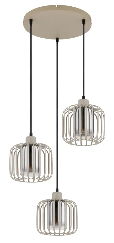 Alfred Ø44 Zand hanglamp Van Globo Lighting - Den &auml;r tillverkad av sandf&auml;rgad matt metall och har mjukt rundade metalln&auml;tssk&auml;rmar med en inre glascylinder, som skapar ett elegant och luftigt uttryck.