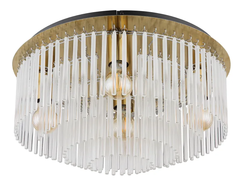 Gorley Ø50 Goud plafondlamp Van Globo Lighting - Dess design imponerar med en stilfull kombination av guldf&auml;rgad metall och dekorativa stavar i opalglas.