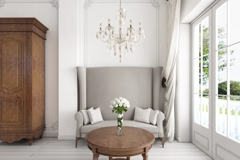 Cuimbra Ø65 Wit kristal Van Globo Lighting - Dess krom- och vitf&auml;rgade yta tillsammans med h&auml;ngande kristaller skapar ett sofistikerat uttryck.