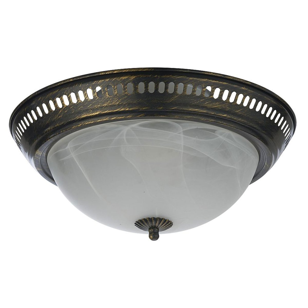 Plafond Ø34 Zwart goud plafondlamp Van Oriva - Met zijn antieke metalen frame met messing afwerking en een prachtige kap van marmerachtig glas is dit de perfecte keuze voor iedereen die een vleugje rustieke elegantie aan zijn huis wil toevoegen.
