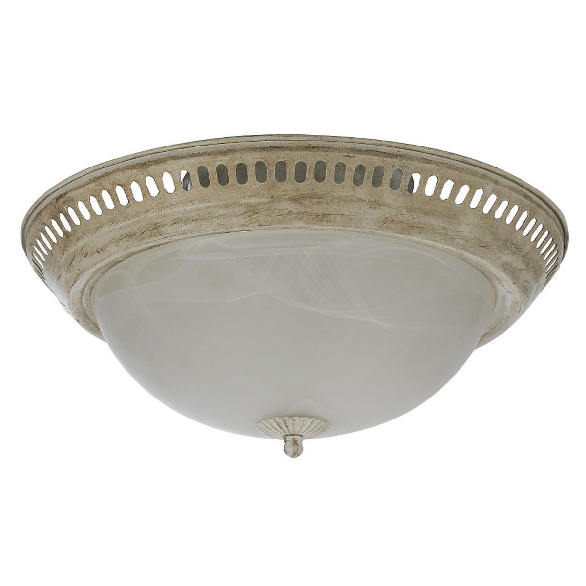 Plafond Ø34 Antiek wit plafondlamp Van Oriva - Met zijn antieke metalen frame met een witte afwerking en een prachtige kap van marmerachtig glas is dit de perfecte keuze voor iedereen die een vleugje rustieke elegantie aan zijn huis wil toevoegen.
