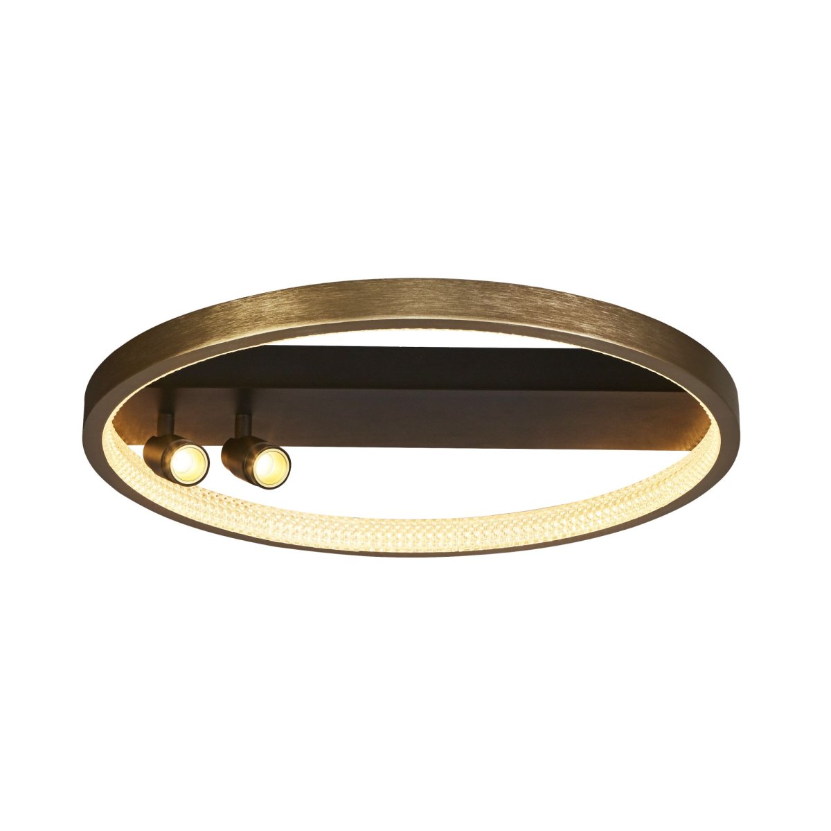  Grace Ø50 Goud/zwart plafondlamp Van Searchlight - De decoratieve acryl diffuser aan de binnenkant van de ring imiteert prisma's en cre&euml;ert een prachtig lichtspel dat de ruimte een exclusieve uitstraling geeft.