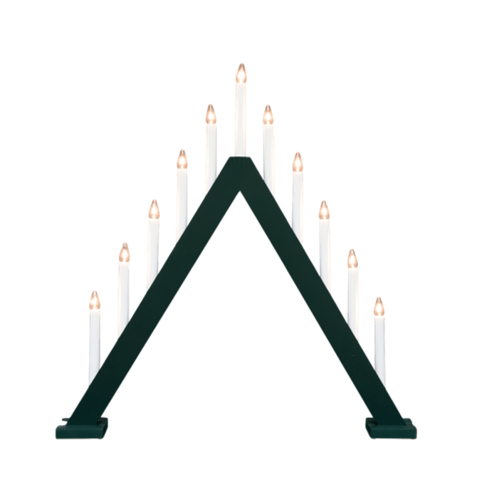Nova 11 Donkergroen Van Pixie Design - Nova is een klassieke houten kandelaar met elf kaarsen en een prachtige donkergroene kleur die doet denken aan traditionele kerstvieringen.