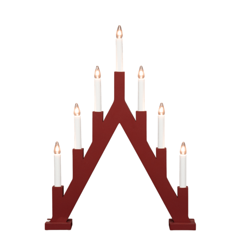 Ellen ROOD Van Pixie Design - Ellen is een klassieke houten kandelaar met een donkerbruine afwerking en een decoratieve, puntige vorm die doet denken aan traditionele adventskaarsen.