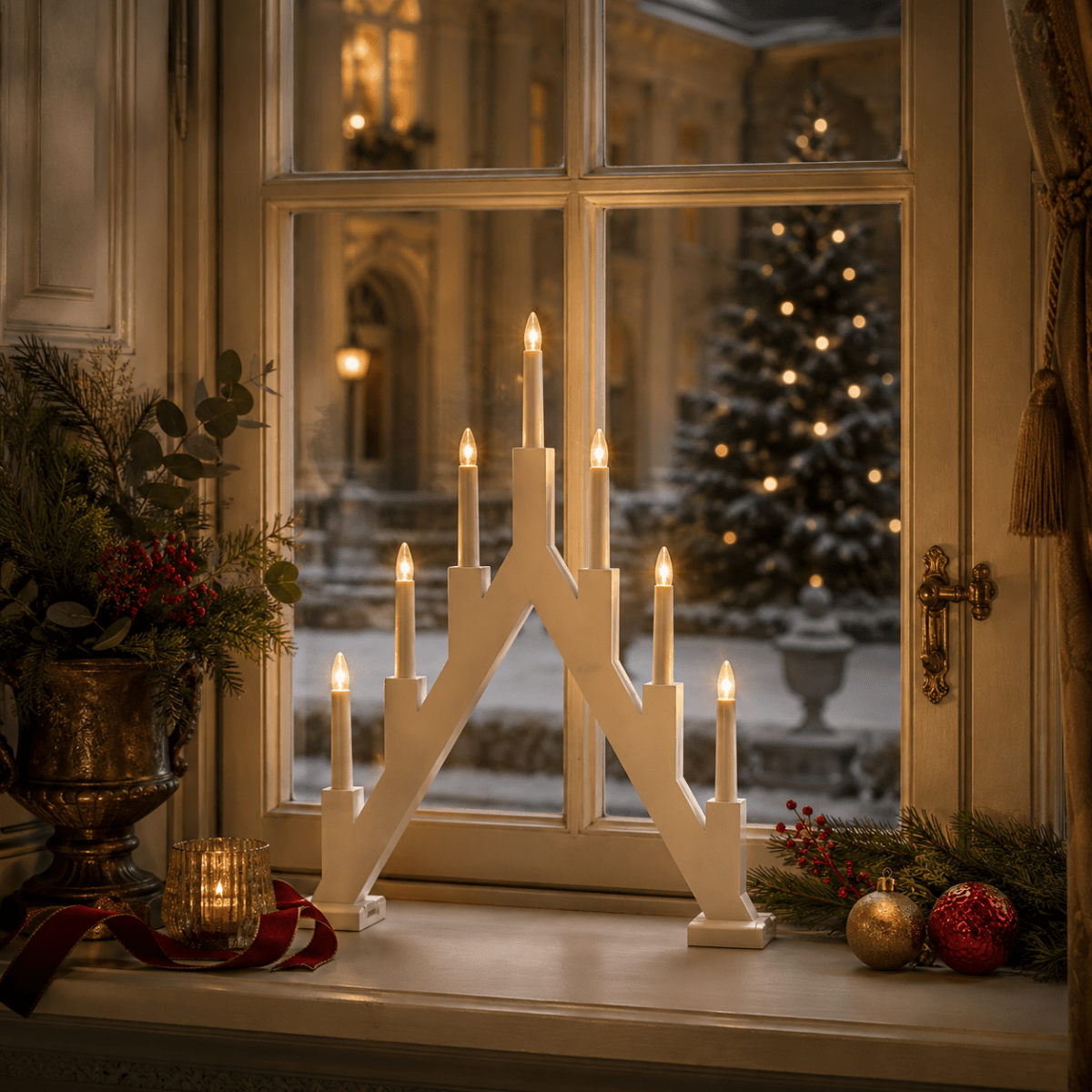 Ellen Wit Van Pixie Design - Ellen is een klassieke houten kandelaar met een witte afwerking en een decoratieve, puntige vorm die doet denken aan traditionele adventskaarsen.