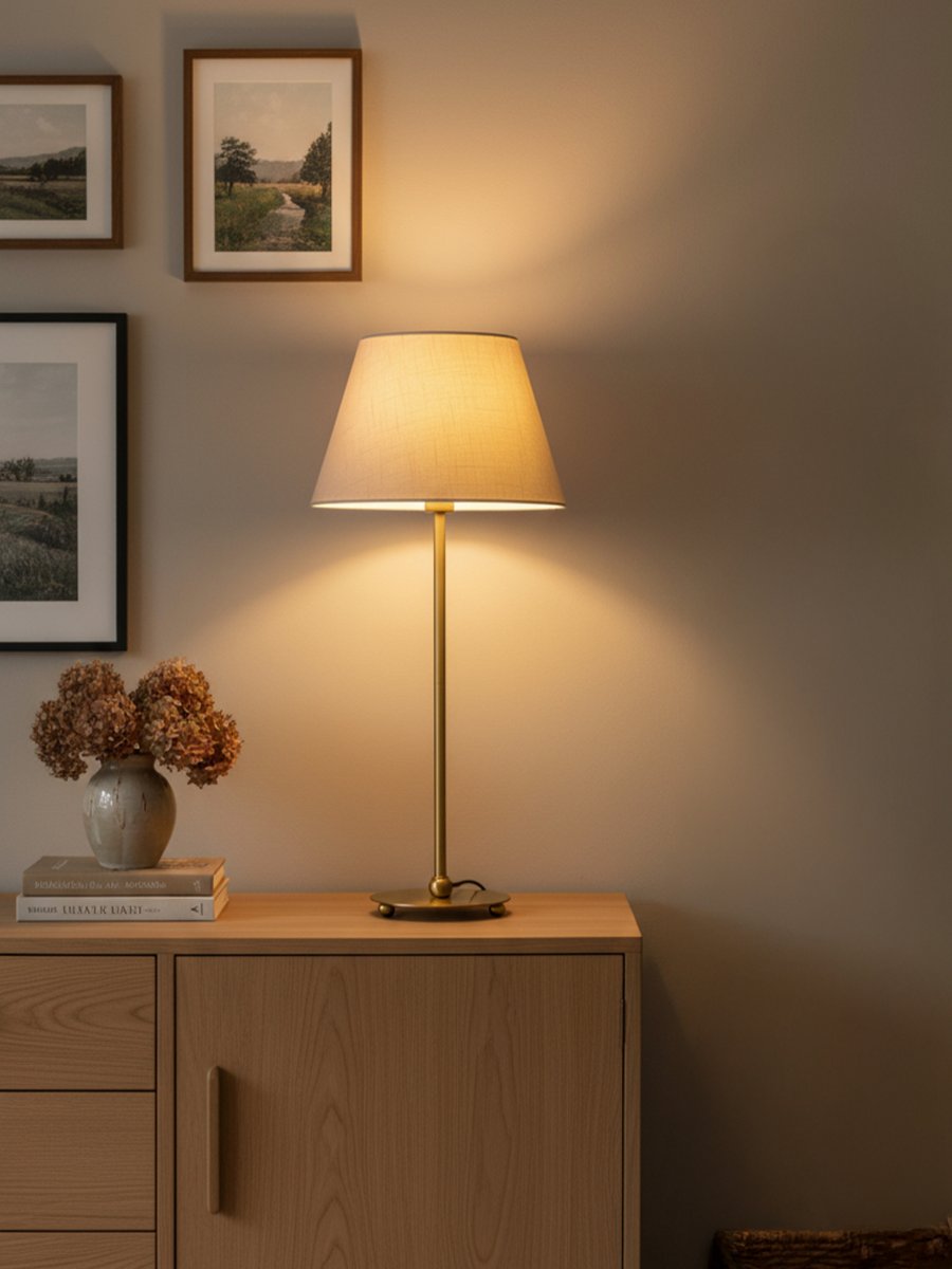 Julie 52cm Messing/wit tafellamp Van PR Home - De lamp heeft een prachtige messing voet in combinatie met een witte, ovale lampenkap in een klassieke vorm, wat een tijdloze en harmonieuze uitstraling geeft.