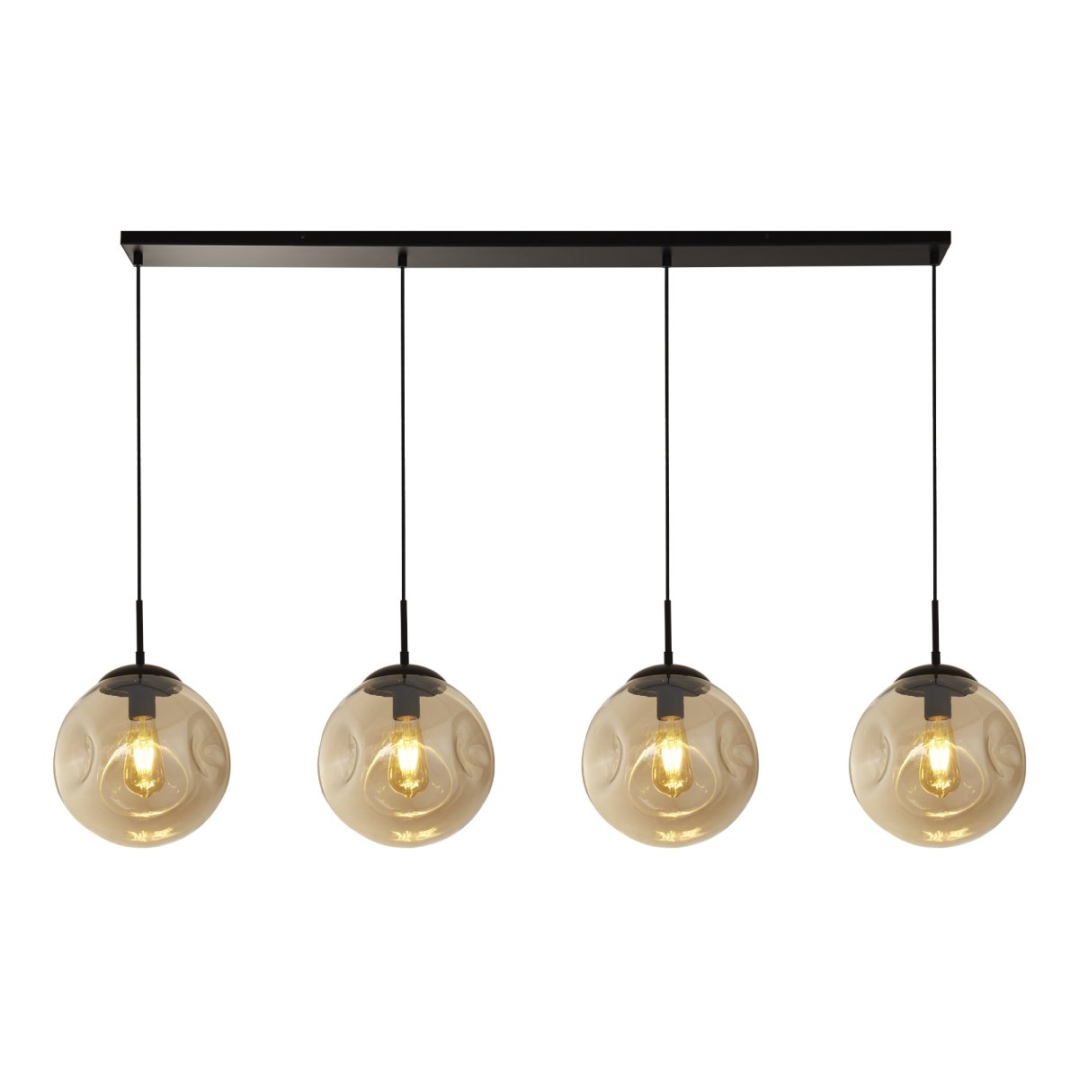 Punch 147cm Champagne hanglamp Van Searchlight - Punch is een stijlvolle plafondlamp met 4 glazen kappen in champagnekleur die een warme sfeer in de kamer creëert.