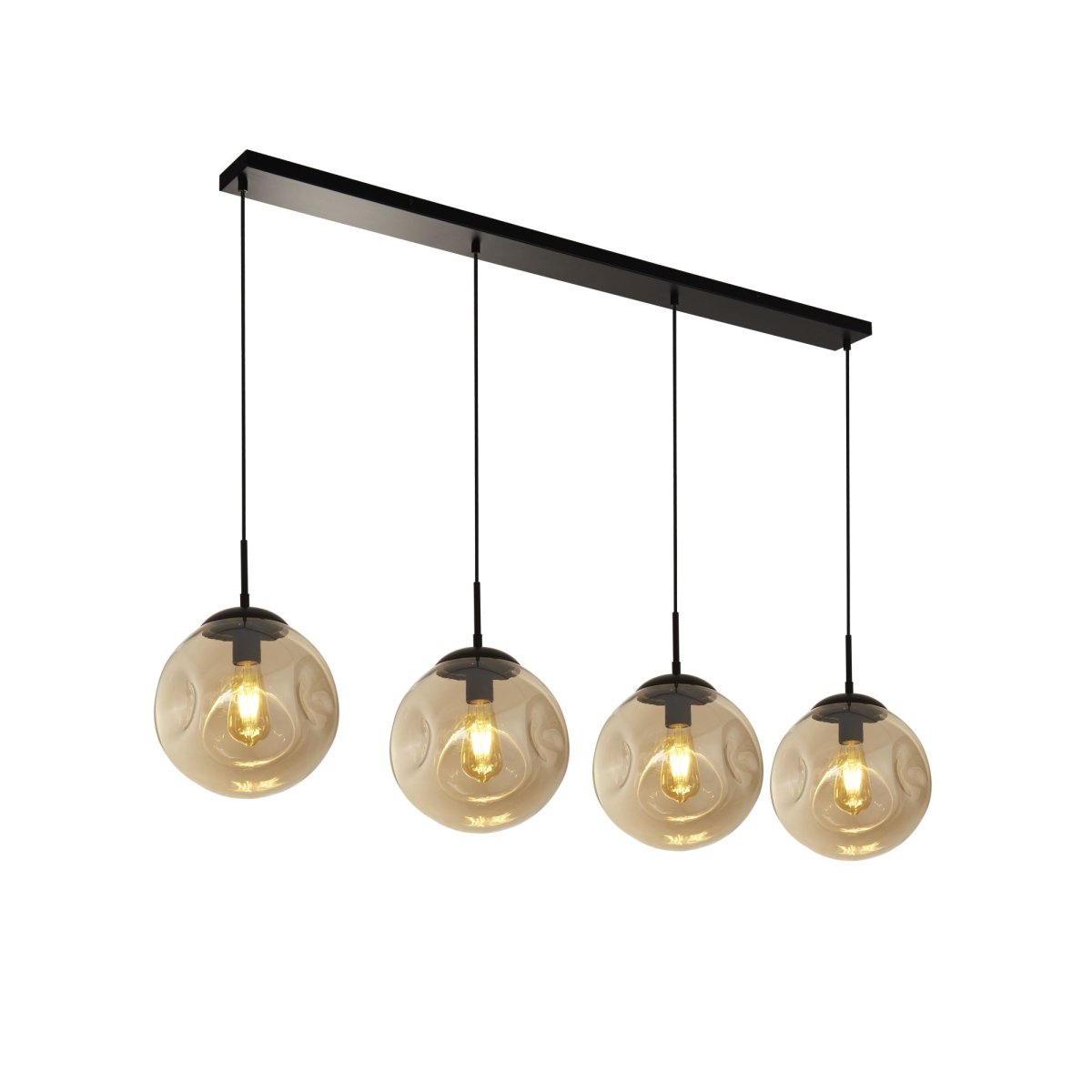 Punch 147cm Champagne hanglamp Van Searchlight - Punch is een stijlvolle plafondlamp met 4 glazen kappen in champagnekleur die een warme sfeer in de kamer creëert.