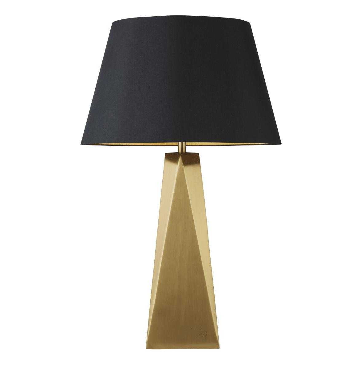 Maldon 58cm Goud tafellamp Van Searchlight - De goudkleurige prismabasis is afgewerkt met een moderne zwarte kap met goudkleurige binnenkant, wat een vleugje glamour toevoegt aan uw huis.