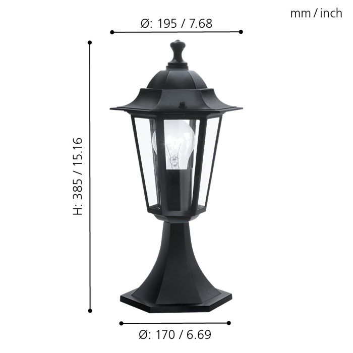 Laterna 38cm Zwart Van Eglo - Gemaakt van robuust materiaal en voorzien van helder glas voor een optimale lichtverdeling, zorgt het voor een warm, uitnodigend licht bij entrees, tuinen en opritten.
