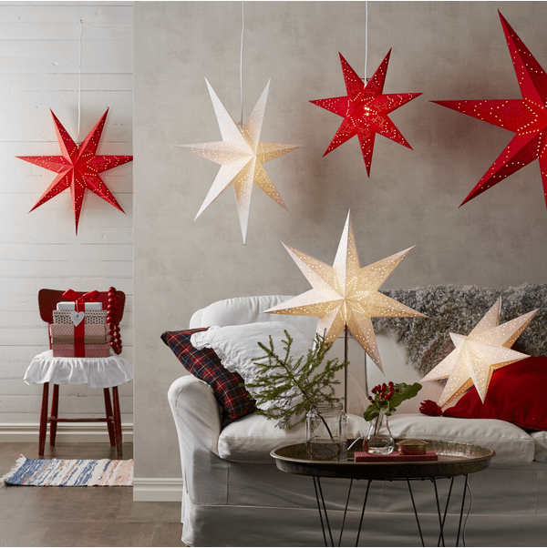 Sensy Ø54 Wit Van Star Trading - Gestreepte papieren ster met wit design.