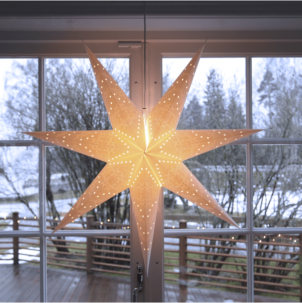 Sensy Ø100 Wit Van Star Trading - Gestreepte papieren ster met wit design.