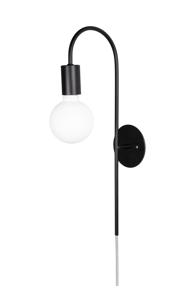 Grace 50cm Zwart wandlamp Van Globen Lighting - De Grace wandlamp heeft een zacht gebogen arm van zwart metaal.