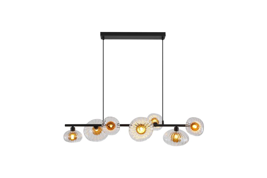 Sunbeam 90cm Transparant/zwart hanglamp Van Searchlight - Het zwarte frame zorgt voor een helder contrast met de warme tinten en versterkt de moderne en karakteristieke uitstraling van de lamp.