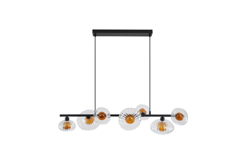 Sunbeam 90cm Transparant/zwart hanglamp Van Searchlight - Het zwarte frame zorgt voor een helder contrast met de warme tinten en versterkt de moderne en karakteristieke uitstraling van de lamp.