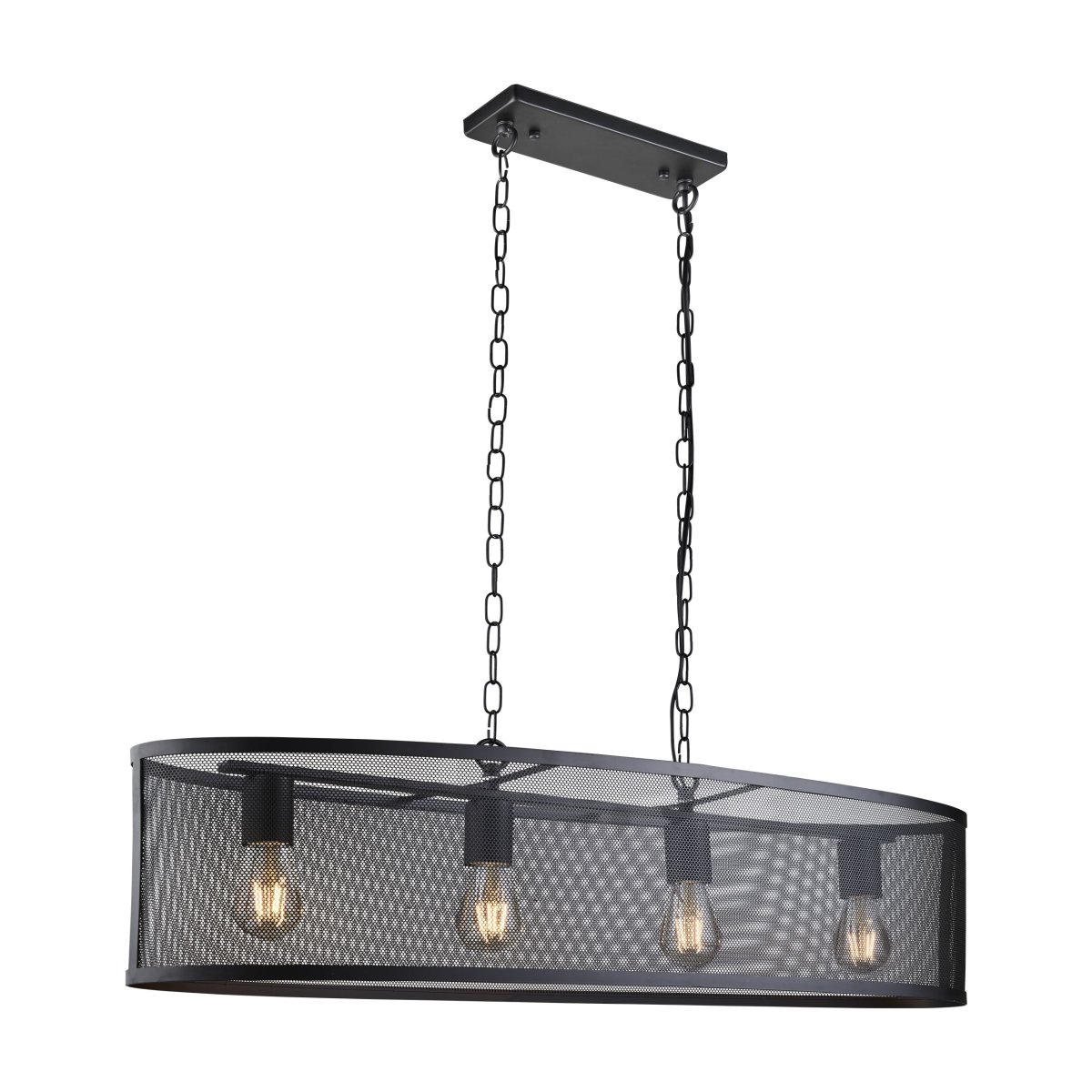 Fishnet 90cm Zwart hanglamp Van Searchlight - Deze indrukwekkende Fishnet hanglamp in matzwart omvat vier lichtbronnen in een prachtige en decoratieve zwarte visnetkooi.