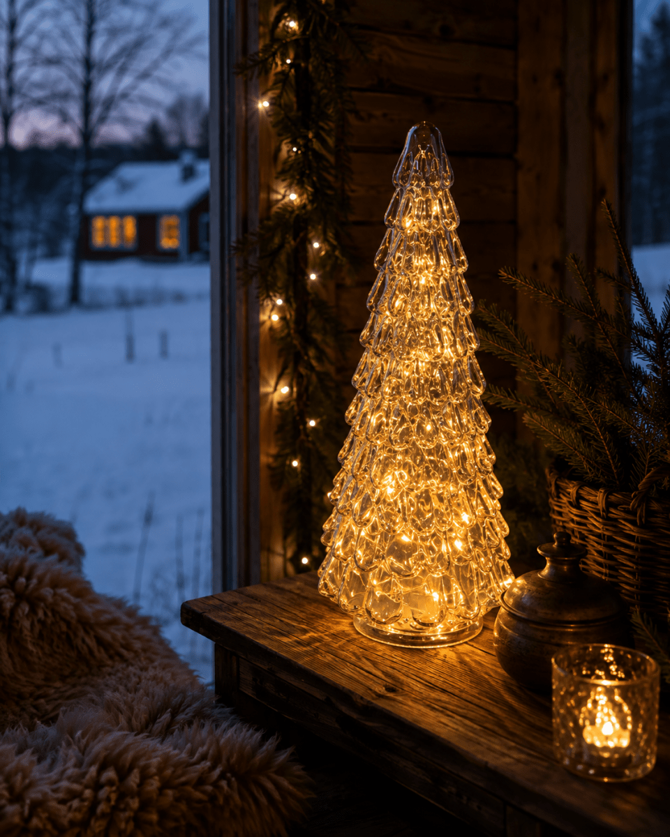Spar 30cm Bruin Van Pixie Design - De prachtig gevormde kerstboom heeft een ingebouwde lichtslinger met 100 kleine ledlampjes die een aangename, warmwitte gloed verspreiden.