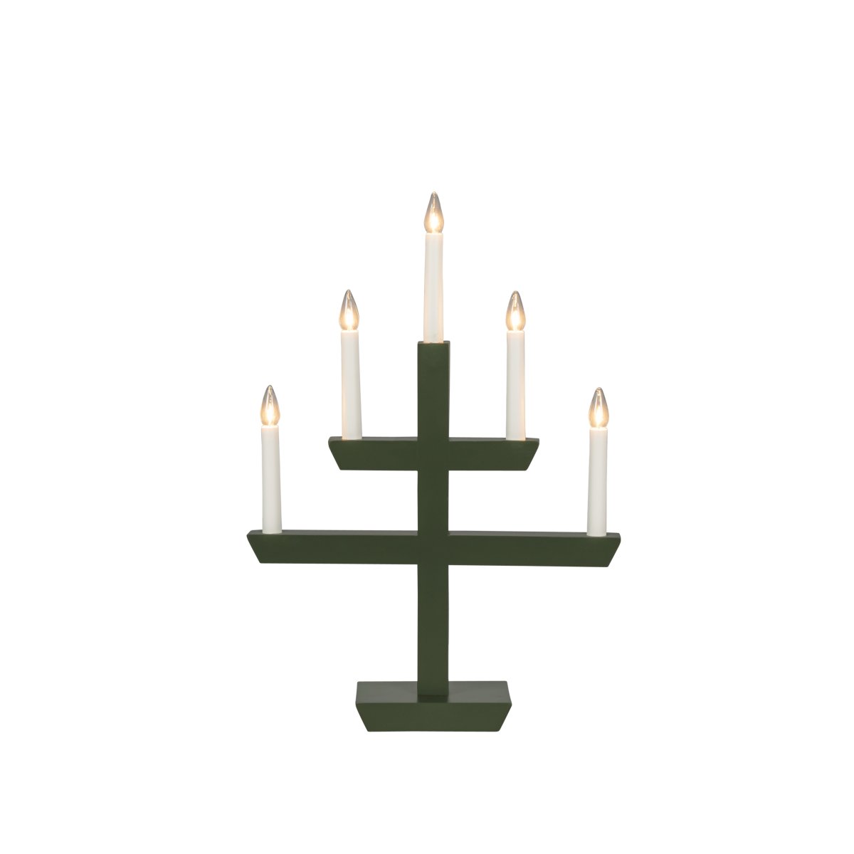 Wooden Candelabra 5 Lights Donkergroen Van Konstsmide - Een tijdloos interieurdetail dat een warme gloed verspreidt en perfect past bij het raam tijdens de advent, of als sfeerverlichting het hele jaar door.
