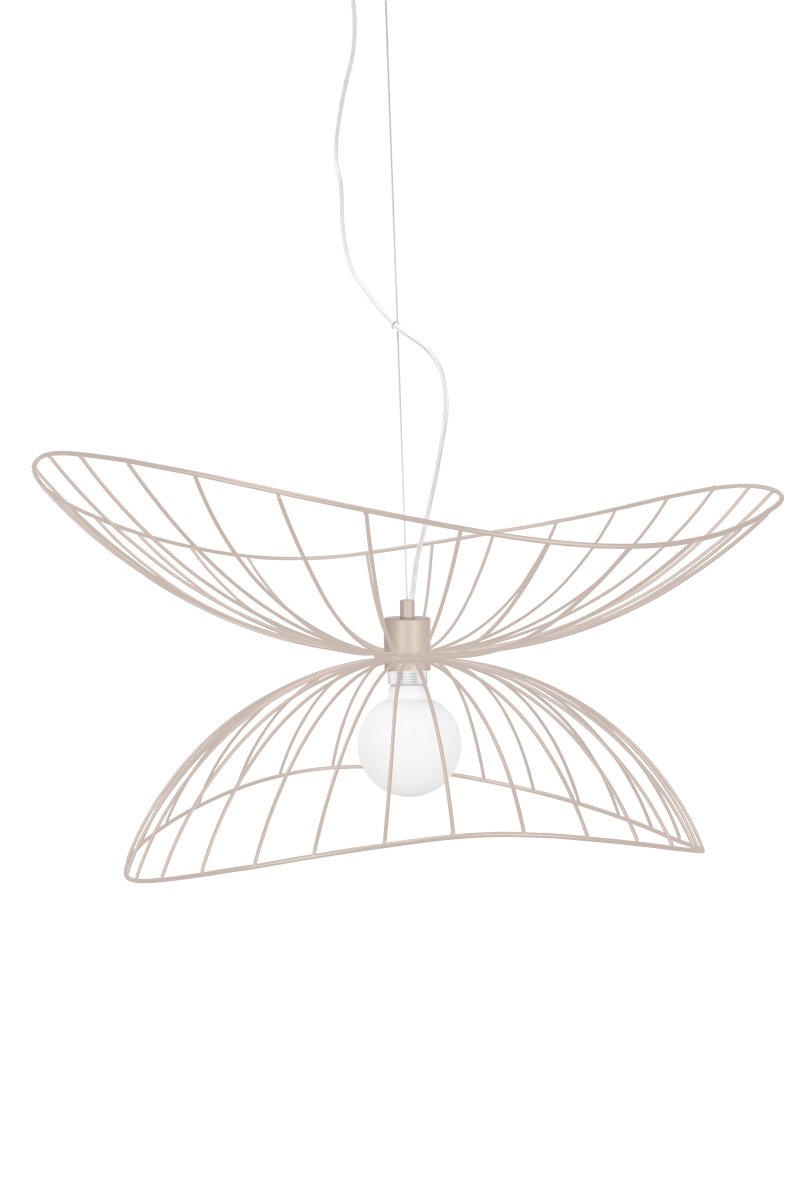 Ray Ø70 Beige hanglamp Van Globen Lighting - De twee lampenkappen kunnen op verschillende manieren worden geplaatst: boven elkaar of in elkaar gemonteerd voor een lagere hanglamp.
