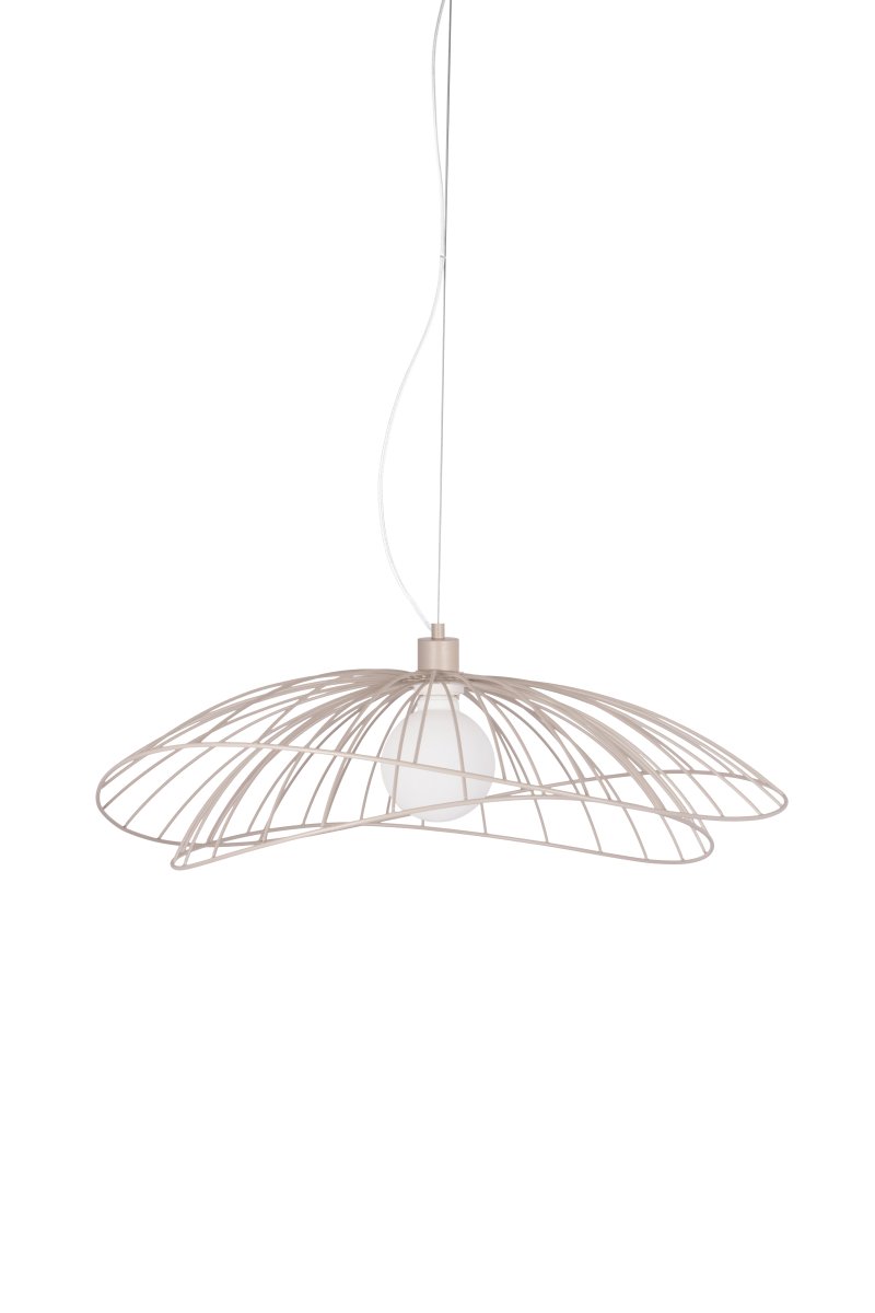 Ray Ø70 Beige hanglamp Van Globen Lighting - De twee lampenkappen kunnen op verschillende manieren worden geplaatst: boven elkaar of in elkaar gemonteerd voor een lagere hanglamp.