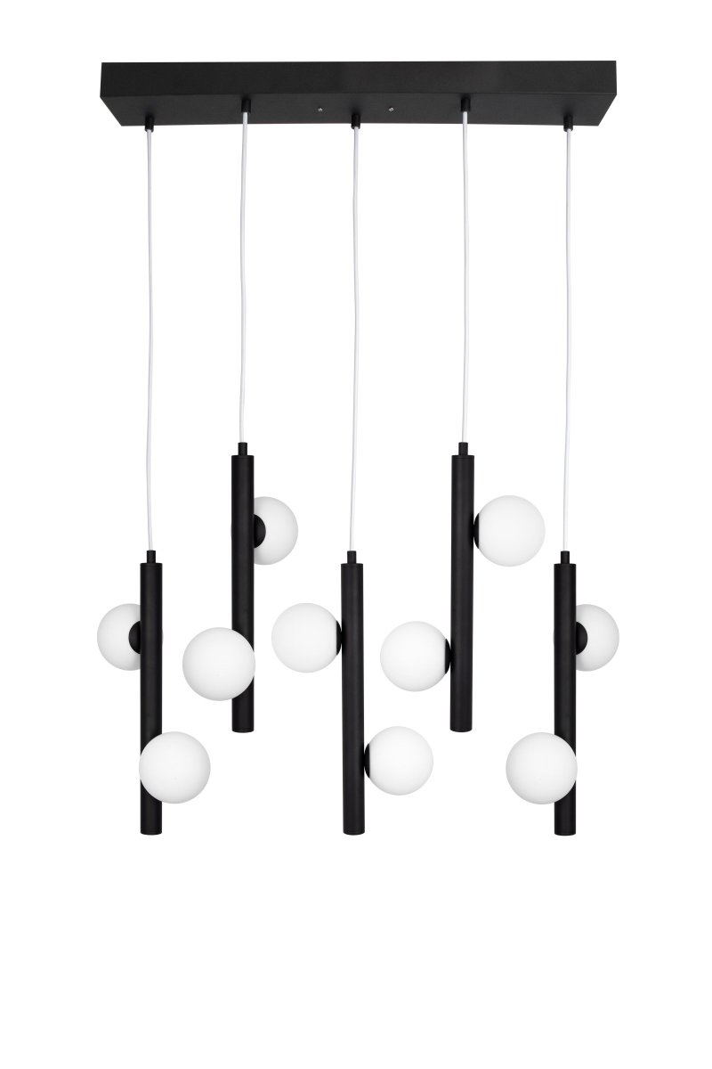 Pearl 70cm Zwart hanglamp Van Globen Lighting - De kabels zijn gemaakt van wit textiel en zijn 120 cm lang, de plafondkap is gemaakt van matzwart gepoedercoat metaal, kroonconnector voor plafondaansluiting niet inbegrepen.