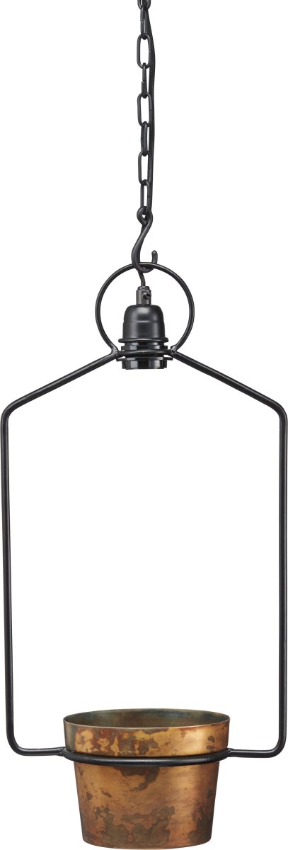 Upptown Zwart raamlamp Van PR Home - De Uptown raamlamp is een hanglamp met een plek voor een lichtbron en een potje voor bijvoorbeeld kruiden of een mooie bloem.