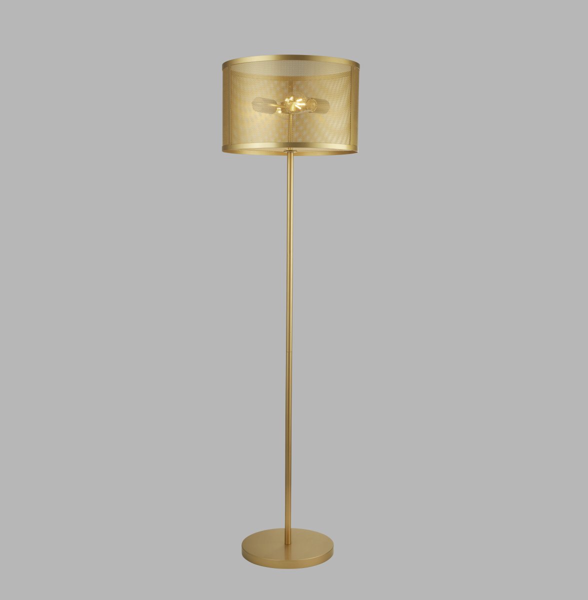 Fishnet Goud vloerlamp Van Searchlight - Met zijn slanke vorm en metalen oppervlak is de lamp zowel een functionele lichtbron als een prachtig interieurdetail dat uw huis een vleugje glamour geeft.