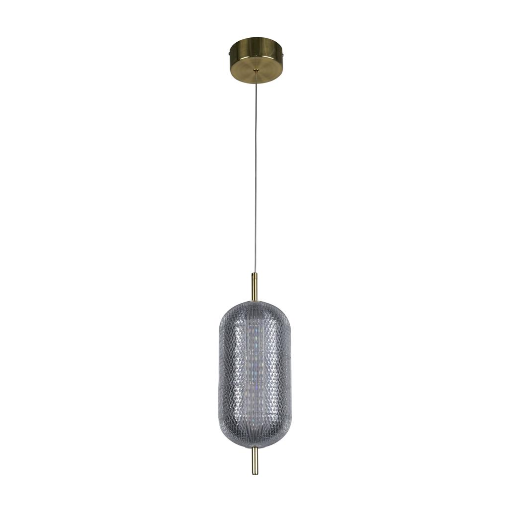Capsule Ø15 Messing hanglamp Van Searchlight - Capsule is een elegante en moderne hanglamp met details van satijnmessing en een kap van acrylglas die een zacht en aangenaam licht verspreidt.