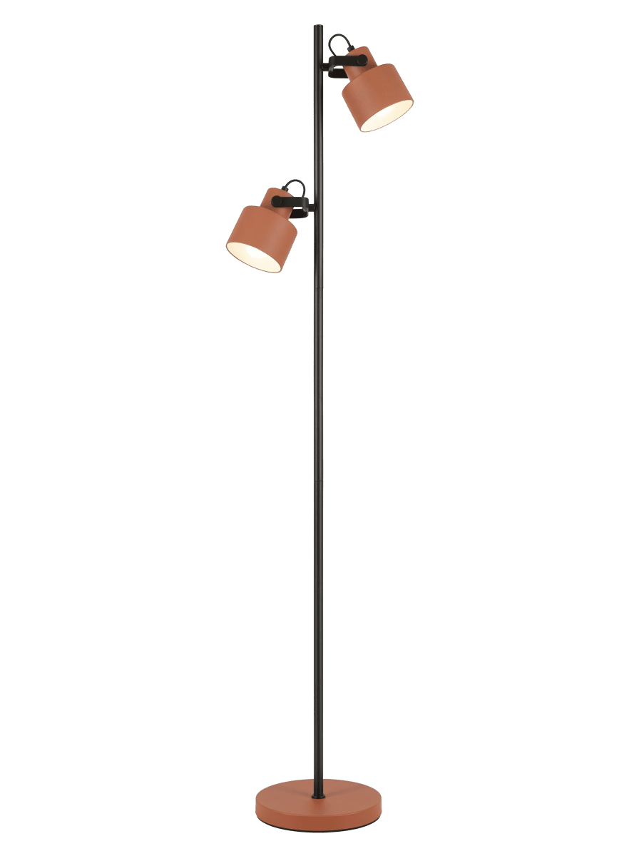  City 2 Terracotta/zwart vloerlamp Van Aneta Lighting - De City vloerlamp heeft een modern en stijlvol design met een elegante combinatie van zwart en terracotta-kleurig metaal.