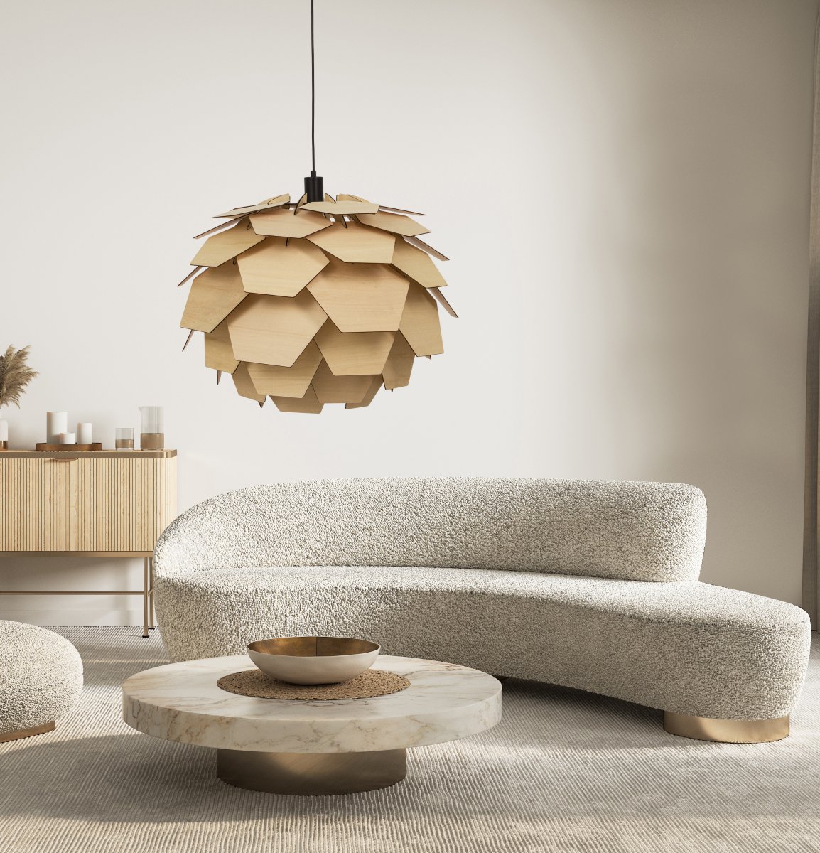 Carpatica Ø60 Natuur hanglamp Van Aneta Lighting - De lamp is in hoogte verstelbaar, met een minimale totale hoogte van 60 cm en een maximale totale hoogte van 280 cm.
