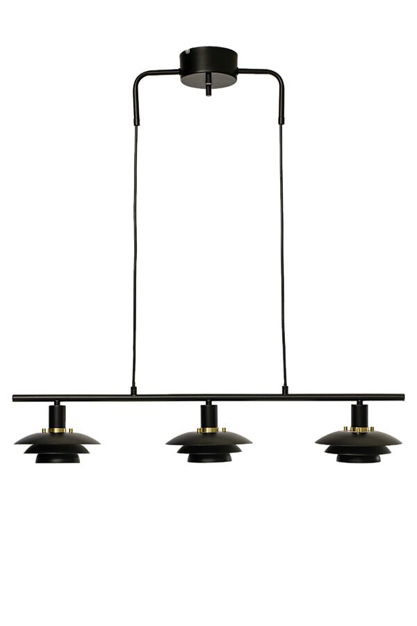 Epsilon 86cm Zwart hanglamp Van Aneta Lighting - EPSILON is de klassieke plafondlamp die met zijn drie kleinere kappen een modernere stijl heeft gekregen.