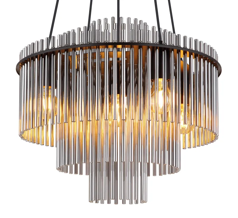 Gorley Ø50 Rookkleurig hanglamp Van Globo Lighting - Med sin runda form och sk&auml;rm av r&ouml;kf&auml;rgade glasstavar skapar den en sofistikerad ljusbild och en st&auml;mningsfull atmosf&auml;r.