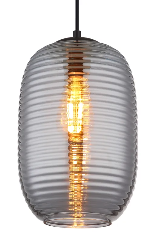 Jefrey Ø20 Rookkleurig hanglamp Van Globo Lighting - Denna eleganta taklampa &auml;r utrustad med en rund kupa i r&ouml;kf&auml;rgat glas.