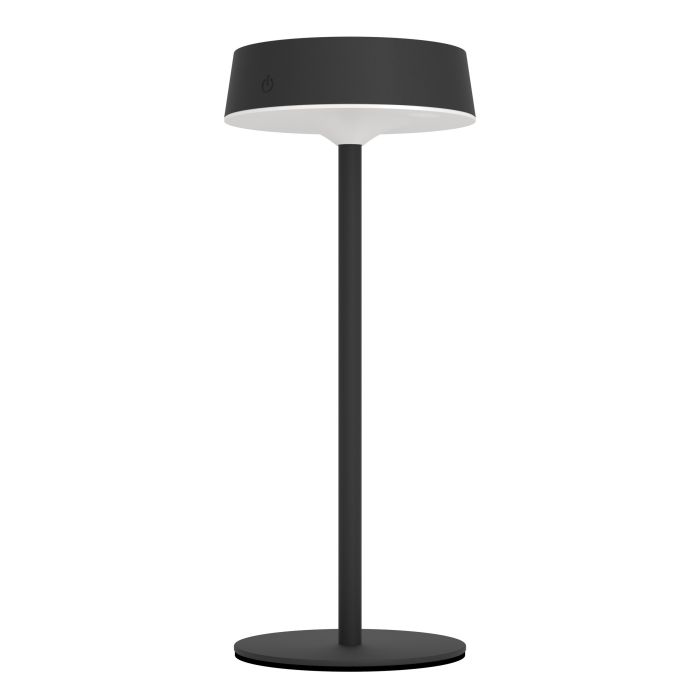 Simeri 30cm Zwart solarlamp Van Eglo - De lamp laadt u eenvoudig op via het zonnepaneel of de meegeleverde USB-kabel en beschikt over een touchdimmer met drie helderheidsniveaus, waarmee u de verlichting naar wens kunt aanpassen.